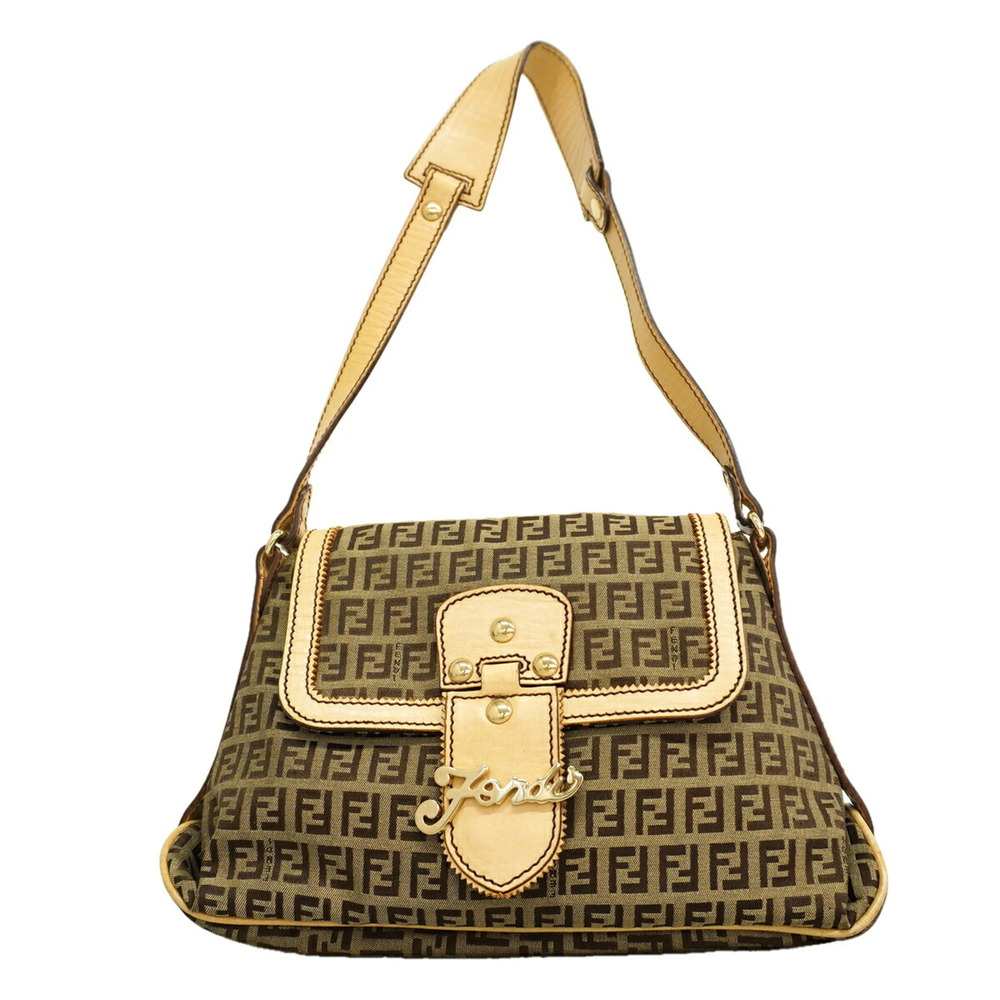 Fendi Zucchino Shoulder Bag, Nylon Canvas, Brown, Women's